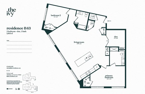 Floor plan for 2 beds, 2 baths, 1609 sqft